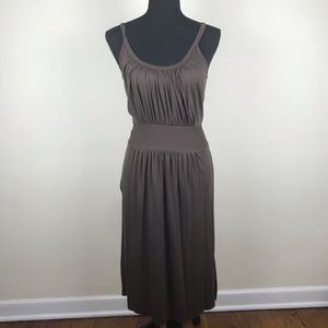 Three Dots Brown Boho Tie Back Midi Dres